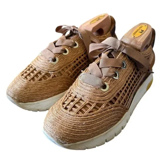 Softwaves Kaki Sneakers Platform Woven Raffia Rose Gold Womens 8 - Picture 2 of 8